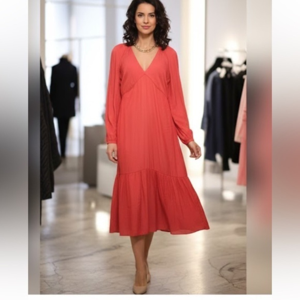 Banana Republic Vibrant Coral Long Sleeve Dress Size -10 - Picture 1 of 10